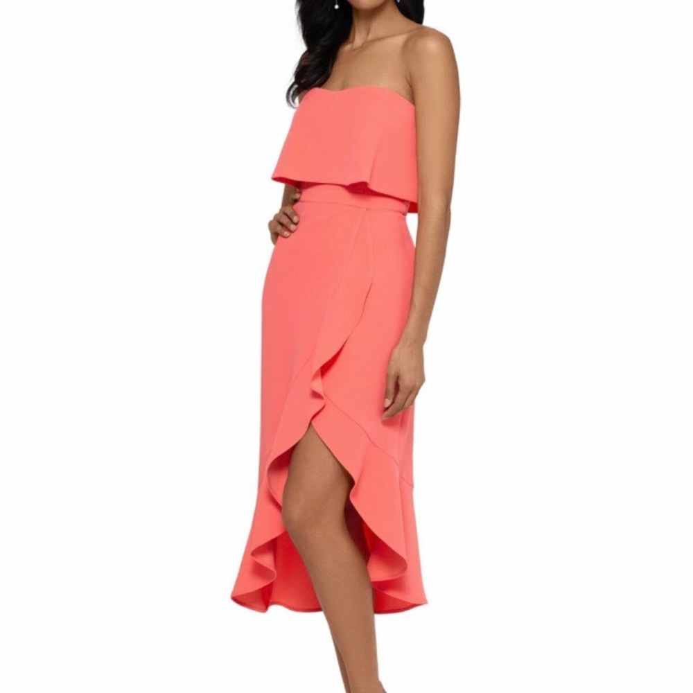 NWT Xscape Crepe Bustier Ruffle Coral Size 7